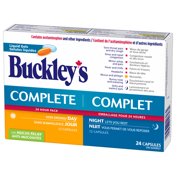 Buckley's Complete + Mucus Relief 24 Hour Liquid Gels 24 Count (Day/Night)