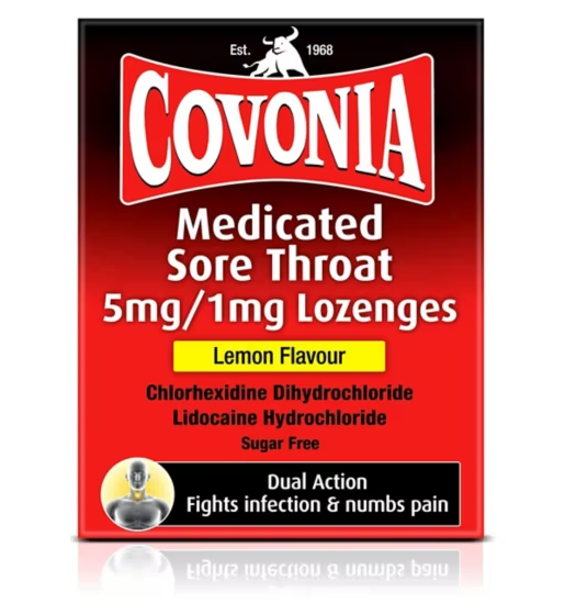 Covonia Medicated Sore Throat 5mg/1mg Lozenges Lemon Flavour 36's