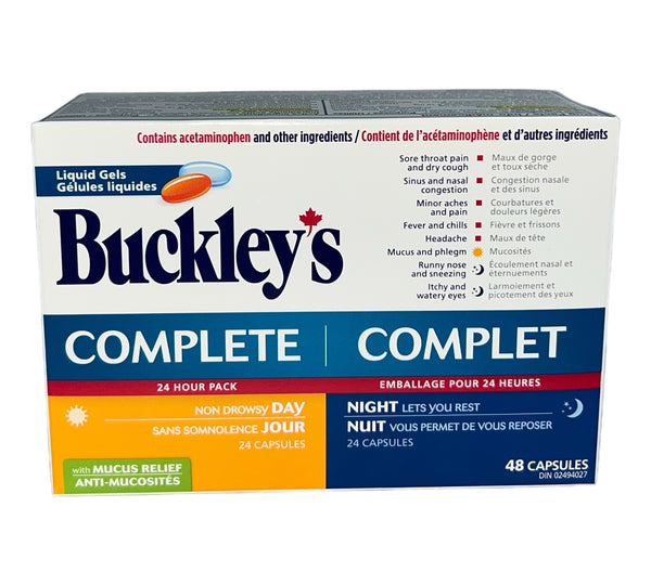 Buckley's Complete + Mucus Relief 24 Hour Liquid Gels 48 Count (Day/Night)