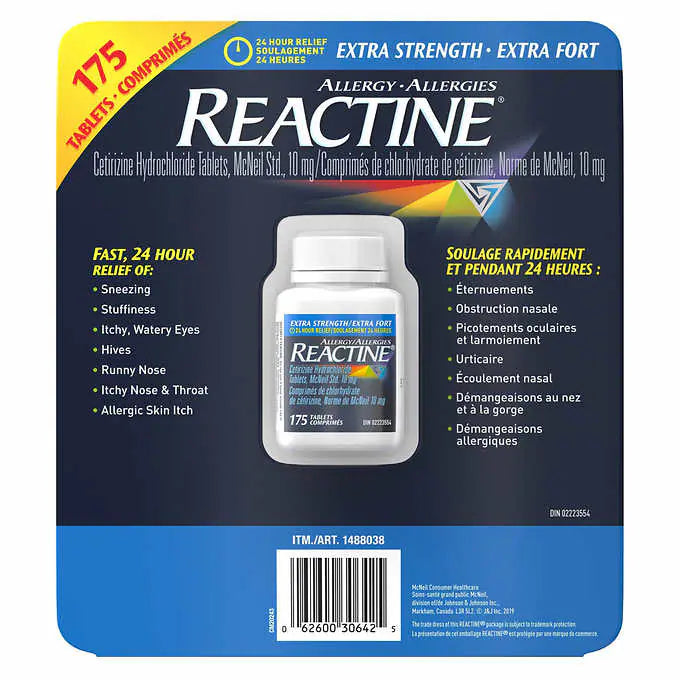 Reactine Extra Strength (10mg Certirizne) 175 Tablets