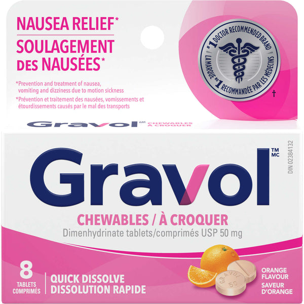 Gravol Quick Dissolve Chewable 8 Tablets