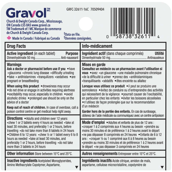 Gravol Quick Dissolve Chewable 8 Tablets